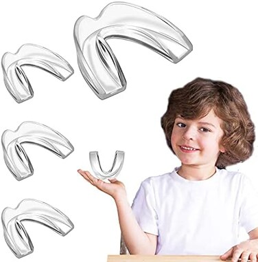 EastermCare Kids Mouth Guards for Teeth Grinding, Pack of 4 Bite GuardsDental Guard Case, Eliminate Clenching Bruxism, Teeth Whitening TraySports, Child Moldable Bite Guards(5-10 years old kids.
