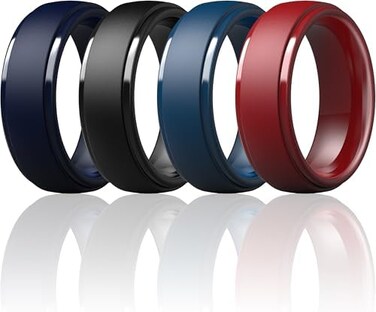 ThunderFit Silicone Rings for Men, Step Edge Rubber Wedding Bands 10mm Wide 2. 5mm Thick - 1/2/3/4/5/6/7 Variety Multipack.