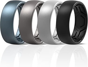 ThunderFit Silicone Rings for Men - 7 Rings / 4 Rings / 1 Ring - Breathable Patterned Design Wedding Bands 8mm Wide - 2. 5mm Thick.