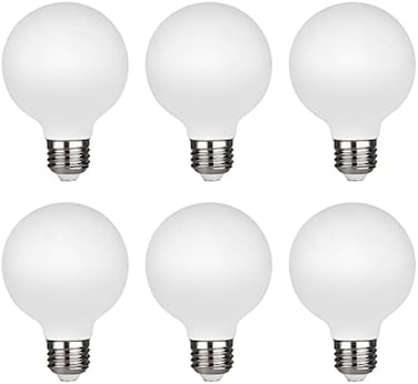 KGC LED Globe Light Bulbs, Neutral White 4000K CRI 90, LED Filament Light Bulb, 5W Equivalent to 40W, G25(G80Dimmable 500LM E26 Medium Base, Milky Glass, Bathroom Vanity Mirror Light Pack of 6.