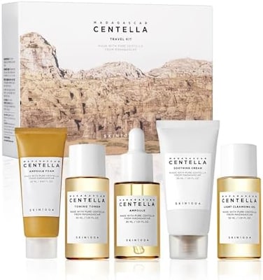 SKIN1004 Madagascar Centella Travel Kit, Toner, Ampoule, Soothing Cream, Cleansing Oil, Ampoule Foam, Basic Skincare Box, Compact Size, Soothing Calming.