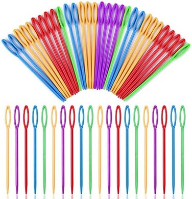 LOKUNN 50 PCS Large Eye Plastic Needles(3. 5Inch/9cm, Blunt Needles Learning Needles, Safety Plastic Lacing Needles for Kids and Sewing Handmade Crafts.