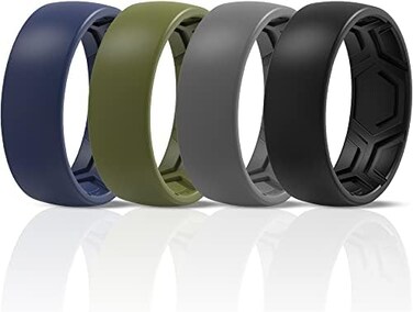 ThunderFit Silicone Rings for Men - 7 Rings / 4 Rings / 1 Ring - Breathable Patterned Design Wedding Bands 8mm Wide - 2. 5mm Thick.
