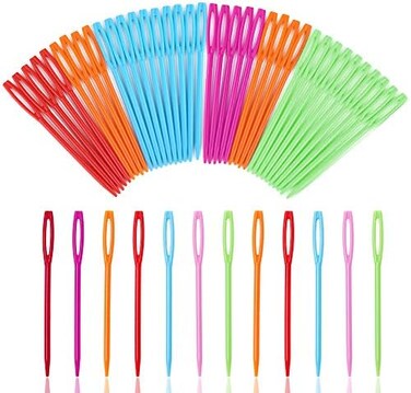 LOKUNN 50 Pcs Large Eye Plastic Needles, 2. 7inch/7cm Learning Needles, Yarn Needles Darning Needle Plastic Sewing Needles Tapestry Needles, Safety Plastic Lacing Needles for DIY Sewing Handmade Craft