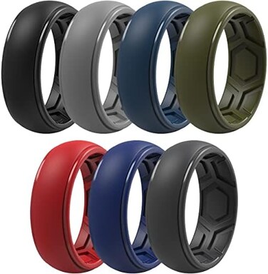 ThunderFit Silicone Rings for Men, Breathable Edition Step Edge Rubber Engagement Bands 8. 4mm Wide 2. 2mm Thick - 1/4/7 Variety Multipack.