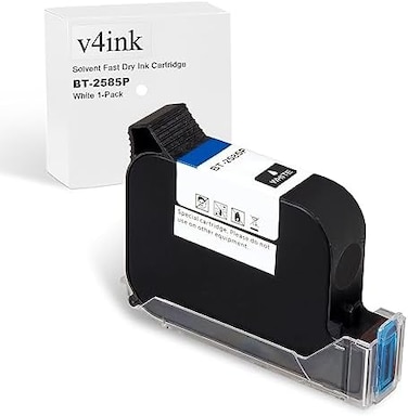 v4ink Original Solvent Fast Dry Ink Cartridge BT-2585P Compatible for BENTSAI Handheld Inkjet Printer BT-HH6105B2 BT-HH6105B3 (White, 1-Pack.