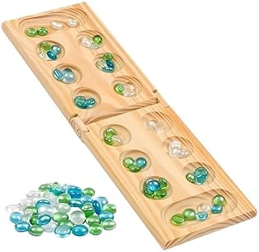 Regal Games Mancala Board Game - Fun Classic Table Game with Wooden Board for AdultsKids - 48 Glass Mancala Beads2 Player Games - Ideal for Family Game Night, Travel (Ages 8.