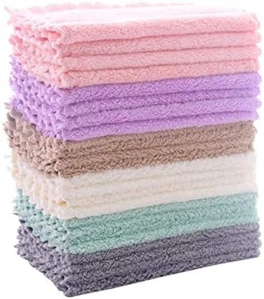 Sunny zzzZZ 24 Pack Kitchen Dishcloths - Does Not Shed Fluff - No Odor Reusable Dish Towels, Premium Dish Cloths, Super Absorbent Coral Fleece Cleaning Cloths, Nonstick Oil Washable Fast Drying (Multi