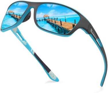 KUGUAOK Polarized Sports Sunglasses for Men Driving Cycling Fishing Sun Glasses 100% UV Protection Goggles, Blue Mirror, 1.