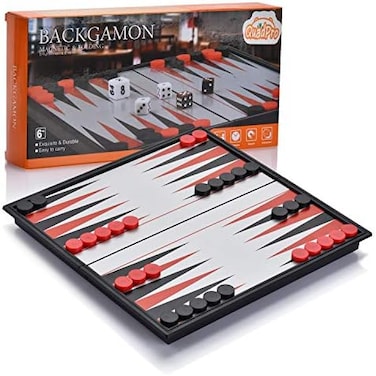 QuadPro Magnetic Backgammon Board Game Set with Folding Board Travel Games for Kids and Adults.