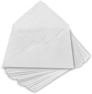 Wanderings Handmade White Deckle Edge Envelope - 4. 25x6. 25" Package of 25 - for Announcements, Wedding Invitations, Greeting Cards, Crafts - Thick 130 GSM.