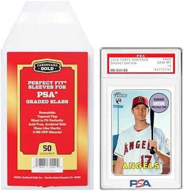 Cardboard Gold PSA Graded Card Sleeves - Perfect Fit Resealable Sleeves for PSA Graded Baseball, Football, Gaming, Sports Cards - PSA Slab Sleeves Protector, Acid Free Card Slabs, 50 Count Pack.