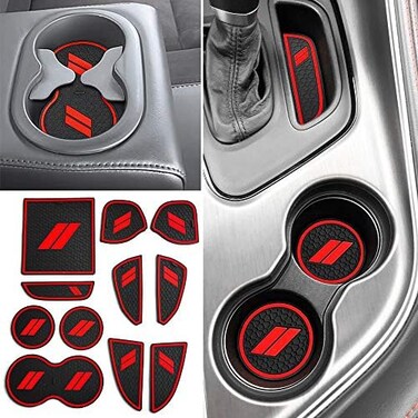 Auovo Anti-dust Mats for Dodge Challenger Accessories 2015-2021 Custom Interior Cup Holder Inserts Door Pocket Center Console Liners (Red, 11pcs/kit.