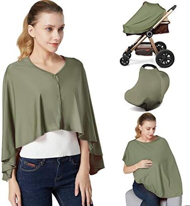 Kefee Kol Nursing CoverBaby Nursing Poncho,Multi Use Breastfeeding Cover for CarSeat Canopy, High Seat Cover, Stroller Cover, Shopping Cart Cover,Nursing Scarf for Boy and Girl (Green.