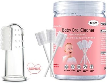 EASICUTI Baby Tongue Cleaner, Baby Toothbrush, 42Pcs Disposable Infant Toothbrush Clean Baby Mouth,Gauze Gum Cleaner Baby Oral Cleaning Stick Dental Care for 0-36 Month BabyFree 1 Finger Toothbrush.