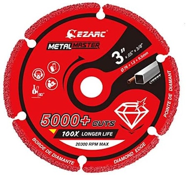EZARC Diamond Cutting Wheel for Metal, Cut Off Wheel with 5000Cuts on Rebar, Steel, Iron and INOX, 7. 6cm x 1cm.