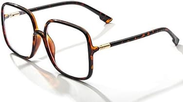 Brandless BIGGY Oversized Square Blue Light Blocking Glasses - Ultralight Fashion Nerd Frames for Women Men, Leopard, Medium.