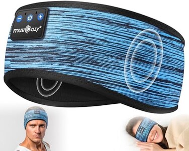 MUSICOZY Bluetooth 5. 2 Sleep Headphones with Headband, Wireless Sports Sweatproof Headphones and Sleep Headphones with Ultra Thin High Definition Speaker.