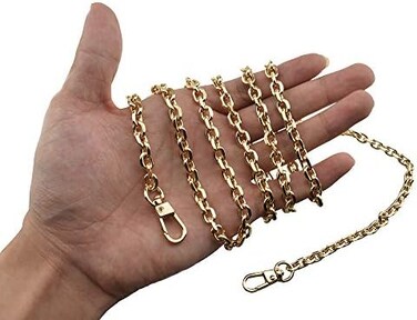 حزام سلسلة حقيبة صغيرة من HAHIYO، رفيع وعريض 6 مم، مناسب لحقائب LV، طوله 47.2 بوصة، سمكه 2 مم، ذهبي لامع، مناسب لحمله على الكتف أو كحقيبة يد أو محفظة أو حقيبة صغيرة، حزام معدني مسطح مريح، عبوة واحدة.