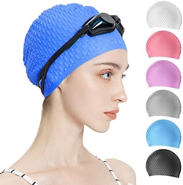 Tripsky Silicone Swim Cap,Comfortable Bathing Cap Ideal for Curly Short Medium Long Hair, Swimming Cap for Women and Men, Shower Caps Keep Hairstyle Unchanged.