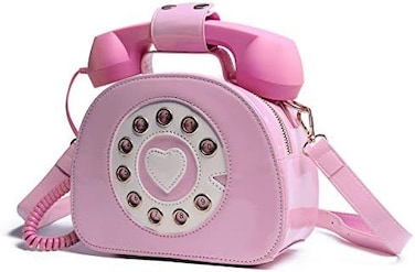 Oweisong Fun Telephone Purse for Women Novelty Pink Phone Tote Handbags Top Handle Shoulder Crossbdoy Bag.