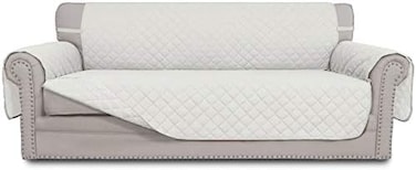 Easy-Going 4 Seater Reversible Sofa Cover with Foam Sticks for Pets (XX-Large, Ivory.