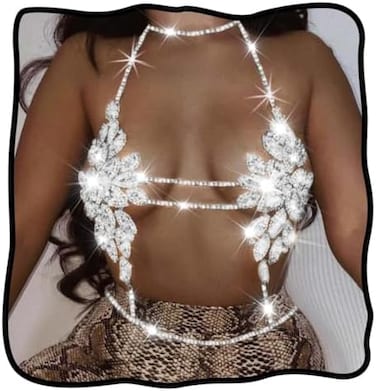 Nicute Rhinestone Body Chain Crystal Bra Bikini Chains Summer Beach Body Jewelry for Women and Girls (Silver.