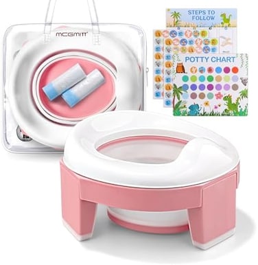 MCGMITT Portable Potty Seat for Kids Travel - Foldable Training Toilet Chair for Toddler Girls with Storage Bags for Outdoor and Indoor Easy to Clean(Pink.