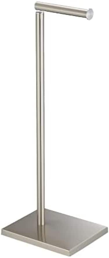 DECLUTTR Free Standing Bathroom Toilet Paper Holder Stand with Reserve Stainless Steel Pedestal Tissue Roll Holder Nickel.