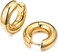 AllenCOCO Small Hoop Earrings For Women, Chunky Huggie Earrings, 14k Real Gold Filled, Nap Earrings, Croissant, Square, Beaded, Everyday Fashion Jewelry, Yellow Gold, No Gemstone.