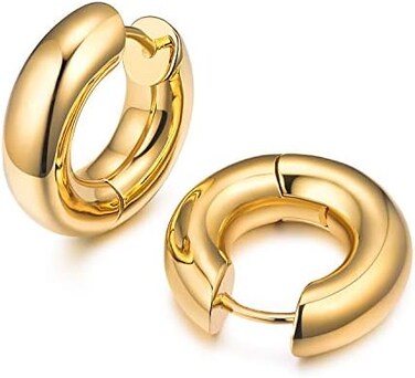 AllenCOCO Small Hoop Earrings For Women, Chunky Huggie Earrings, 14k Real Gold Filled, Nap Earrings, Croissant, Square, Beaded, Everyday Fashion Jewelry, Yellow Gold, No Gemstone.