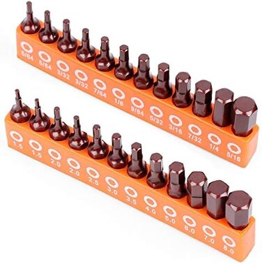 Amartisan 24-Piece Hex Head Allen Wrench Drill Bit Set, Metric and SAE S2 Steel Hex Bits Set, 1" Long.