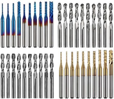 Genmitsu End Mill Set with a Total of 40 Cnc Router Bits,3. 175mm (1/8inShaft, Cutter with 2 Grooves, Flat and Ball Head Mills.