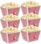 Hedume 6 Pack Popcorn Containers, Plastic Movie Theater Style Popcorn Container Set, RedWhite Striped Classic Popcorn Boxes for Movie Night, Reusable (Square, 9" x 9" x 6".