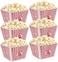 Hedume 6 Pack Popcorn Containers, Plastic Movie Theater Style Popcorn Container Set, RedWhite Striped Classic Popcorn Boxes for Movie Night, Reusable (Square, 9" x 9" x 6".