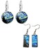 Wixine 2Pair Rectangle Van Gogh Starry Night Landscape Square Circle Van Gogh Starry Night Silver Trendy Glass Earrings.