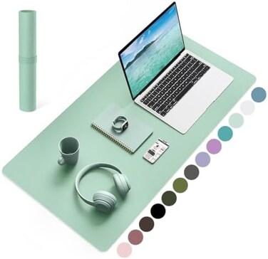 YSAGi Non-Slip Desk Pad, Waterproof PVC Leather Desk Table Protector, Ultra Thin Large Mouse Pad, Easy Clean Laptop Desk Writing Mat for Office Work/Home/Decor (80 x 40 cm, Light Green.