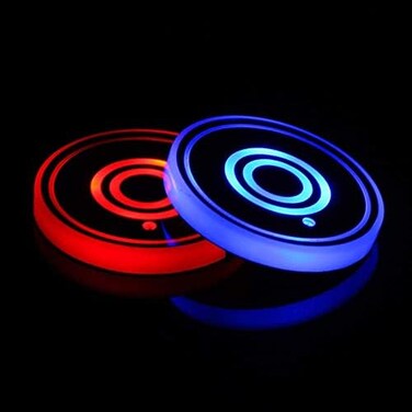 LEDCARE LED Car Cup Holder Lights, 7 Colors Changing USB Charging Mat Waterproof Cup Pad, LED Interior Atmosphere Lamp Decoration Light Inside Car Lighting Accessories (2pcs(Style 2.