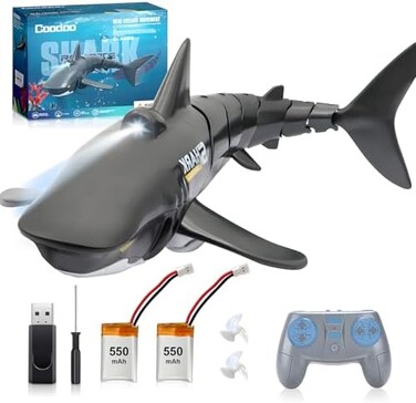 Coodoo 2. 4G Remote Control Shark Toy 1:18 Scale High Simulation Shark Shark for Swimming Pool Bathroom Great Gift RC Boat Toys for 5Year Old Boys and Girls.