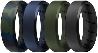 ROQ Silicone Rubber Wedding Ring for Men, Comfort Fit, Men's Wedding Band, Breathable Rubber Engagement Band, Beveled Edge or Duo, Multi Packs, Multi Colors.