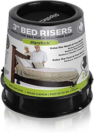 Slipstick CB676 3 Inch Incline Bed Risers for Acid Reflux, Pain, and Breathing Relief (Set of 2 Medical Risers and 2 GorillaPadsRaises/Elevates Head of Bed.