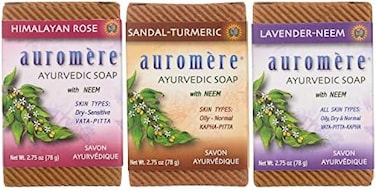 Auromere Ayurvedic Soap Variety Pack - 3 x 2. 75oz Natural Soap Bars - Handmade Vegan Soap with Ayurvedic HerbsOrganic Neem.
