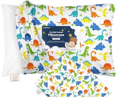 KeaBabies Toddler Pillowcase for Pillow - Organic Toddler Pillow Case for Kids - 100% Natural Cotton Pillowcase for Miniature Sleepy Pillows - Toddler First Pillow - Machine Washable (Happy Dino.