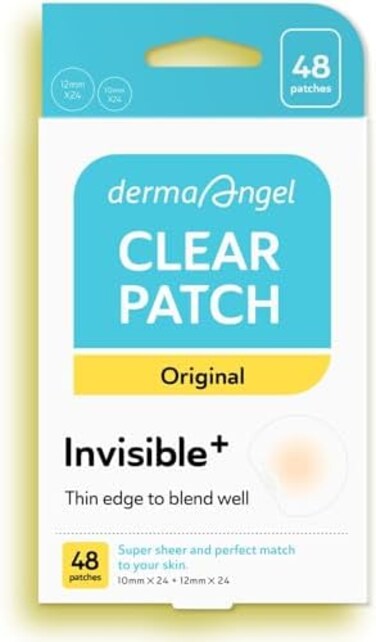 DERMA ANGEL Ultra Invisible Acne Patches, Pimple Patches, Hydrocolloid Acne Patches, Zit Patches, Hydrocolloid Bandages, Acne Spot Treatment - DayNight Use 48 Pieces 2 Sizes.