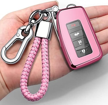 Autophone Compatible with Lexus Key Fob Cover with Keychain Soft TPU 360 Degree Protection Key Shell Case for RX ES GS LS NX RS GX LX RC LC Smart Key-Pink.