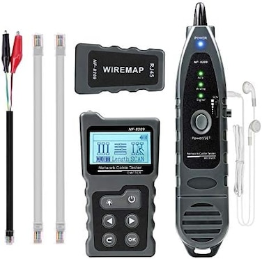 KOLSOL 4 in 1 Network Cable Tracker PoE Tester with NCVLamp for CAT5e/CAT6/CAT6a, Detect PoE Voltage, PSE Standards, Measure Cable Fault Distance by TDR Function NF-8209.