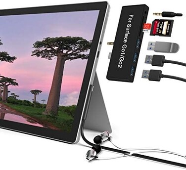 Rytaki Surface Go / Surface Go 2 Hub, 6-in-2 USB C Surface Go / Surface Go 2 Docking Station with 3 USB 3. 0 Ports, 3. 5mm Earphones Jack,SD/TF Card Reader(Surface Go / Surface Go 2 Adapter.