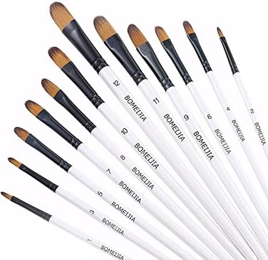 GETHPEN Filbert Paint Brushes Set, 12 PCS Artist Brush for Acrylic Oil Watercolor Gouache Artist Professional Painting Kits with Synthetic Nylon Tips White.