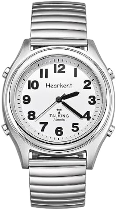 Hearkent Atomic Talking Watch for Blind and Visually impaired Stainless Steel Strech Band Best Gift for Elderly or Blind People, silver, best gift.