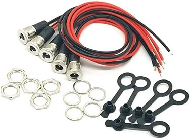 AYECEHI 5Pack 5. 5 x 2. 1 MM 10A DC-099 Power Jack Cord Socket Threaded Female Mount Connector Adapter with Waterproof Cover Cap.